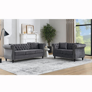 English Elm 3-Seater Elegant Grey Velvet Sofa Set With 2-Seater & Pillows – Comfort Meets Modern Style! W834S00518