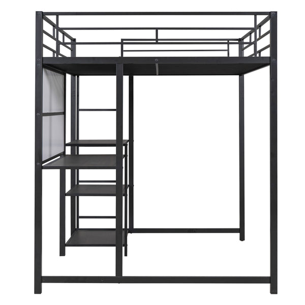 English Elm Full Full size metal loft bed with integrated desk, whiteboard and shelving for study space Black SF000019AAB