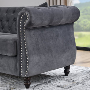 English Elm 3-Seater Grey Velvet Sofa Set - Elegant 3+3 Combination For Stylish Living Spaces & Comfort W834S00517