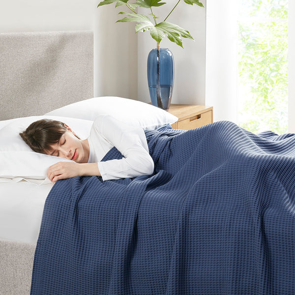 English Elm Cotton Beautyrest Waffle Weave Blanket King 108x90 — 100% Cotton 300GSM Breathable, OEKO-TEX Certified Comfort Indigo 15.75 L x 12.2 W x 5.51 H B03595452