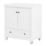 English Elm 30" Bathroom Vanity Without Sink, Base Only, Cabinet With Doors and Drawer, Solid Frame and Mdf Board, White