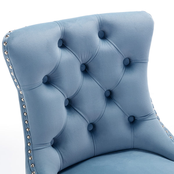 English Elm 26" High Back Velvet Bar Stools Set of 2 with Deep Tufting, Plush Sponge & Spring Seats, Chrome Base Light Blue W1143112573