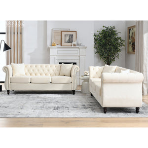 English Elm 3-Seater Elegant Beige Velvet Sofa Set | Versatile 3+3 Combination For Stylish Living Room Comfort W834S00212