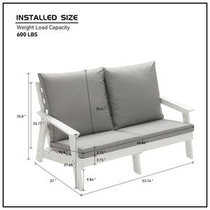 English Elm HIPS Loveseat with Cushions - Durable Weatherproof Outdoor Wood-Grain Sofa for Patio, Porch Comfort White W1209114906