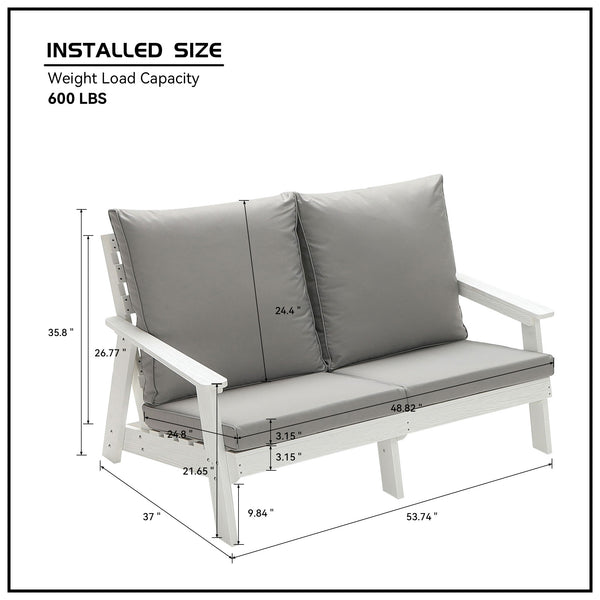English Elm HIPS Loveseat with Cushions - Durable Weatherproof Outdoor Wood-Grain Sofa for Patio, Porch Comfort White W1209114906