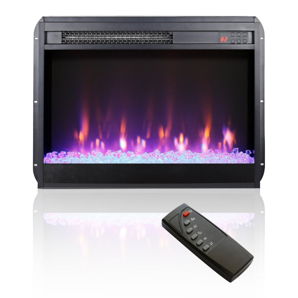 English Elm 23 Inch Slim Electric Fireplace Insert with Crystal Ember Bed Led Flame and Sidelights W1769110507