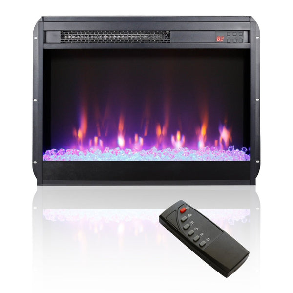 English Elm 23 Inch Slim Electric Fireplace Insert with Crystal Ember Bed Led Flame and Sidelights W1769110507