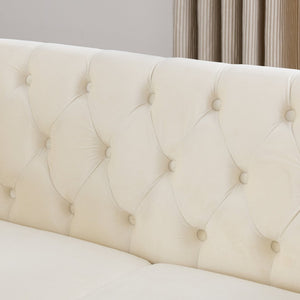 English Elm 58.8" Velvet Chesterfield Sofa Tufted Button Back Nailhead Trim Two Seat Beige W834S00575