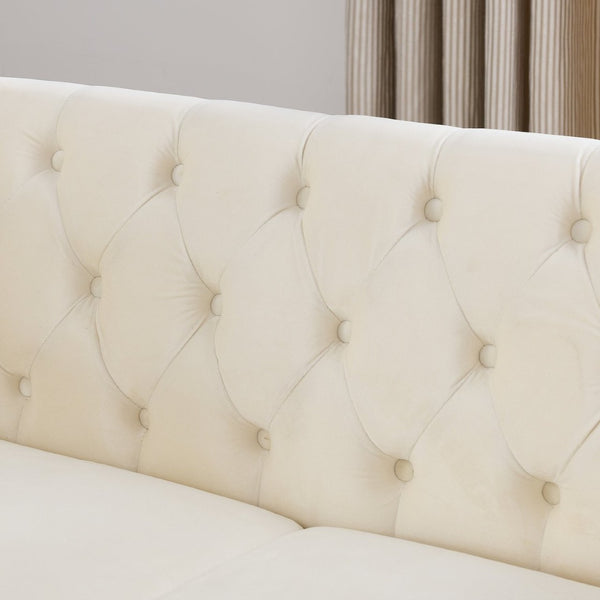 English Elm 58.8" Velvet Chesterfield Sofa Tufted Button Back Nailhead Trim Two Seat Beige W834S00575