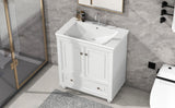 English Elm 30" Bathroom Vanity With Sink, Combo, Cabinet With Doors and Drawer, Solid Frame and Mdf Board, White