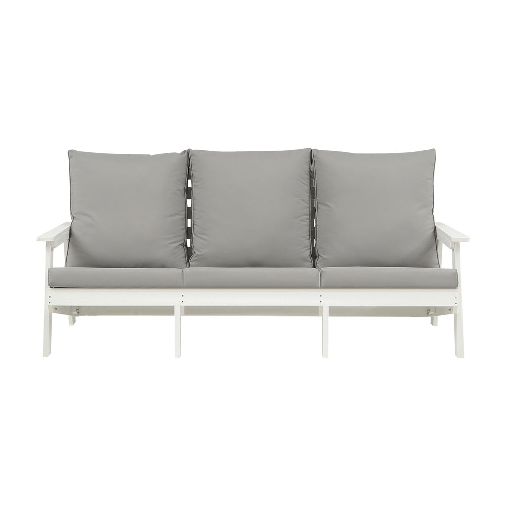 English Elm HIPS 3 Seater Sofa with Cushions — Weatherproof HIPS Outdoor Patio Couch for Porch, Poolside, Terrace White W1209114907