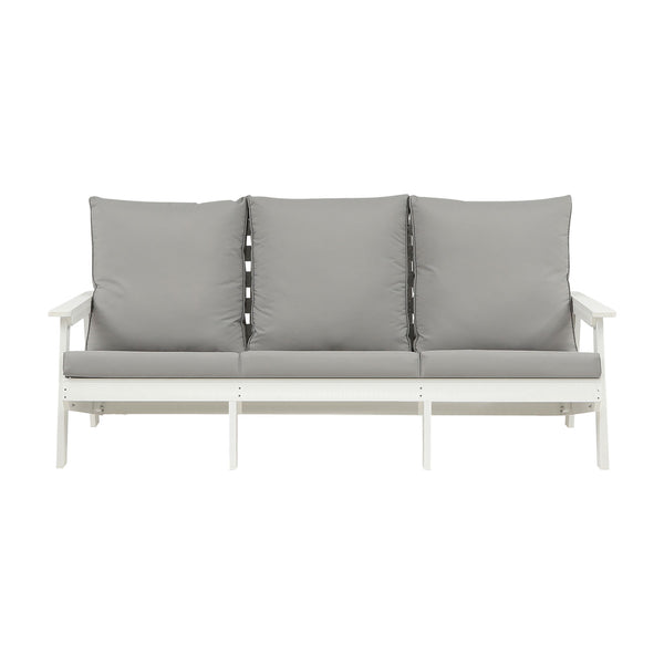 English Elm HIPS 3 Seater Sofa with Cushions — Weatherproof HIPS Outdoor Patio Couch for Porch, Poolside, Terrace White W1209114907