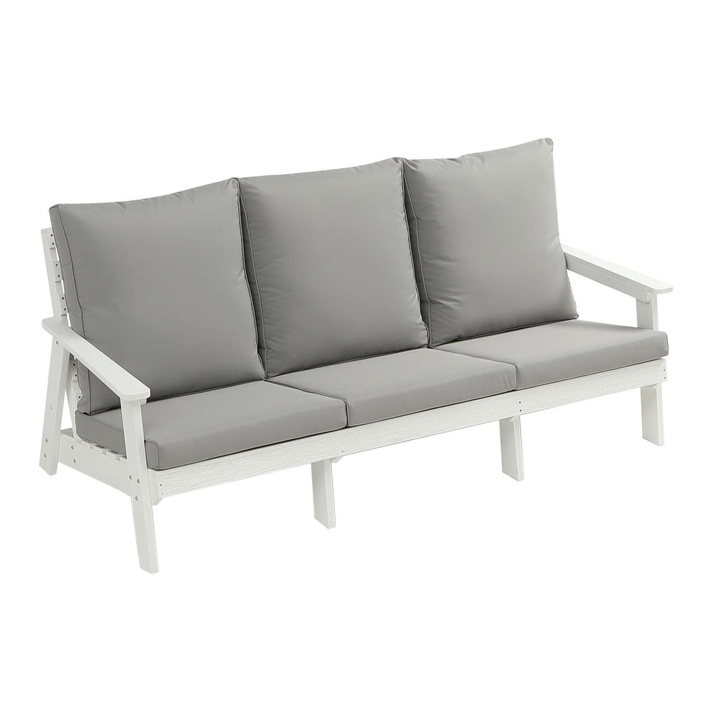 English Elm HIPS 3 Seater Sofa with Cushions — Weatherproof HIPS Outdoor Patio Couch for Porch, Poolside, Terrace White W1209114907