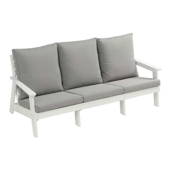 English Elm HIPS 3 Seater Sofa with Cushions — Weatherproof HIPS Outdoor Patio Couch for Porch, Poolside, Terrace White W1209114907