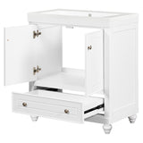 English Elm 30" Bathroom Vanity With Sink, Combo, Cabinet With Doors and Drawer, Solid Frame and Mdf Board, White