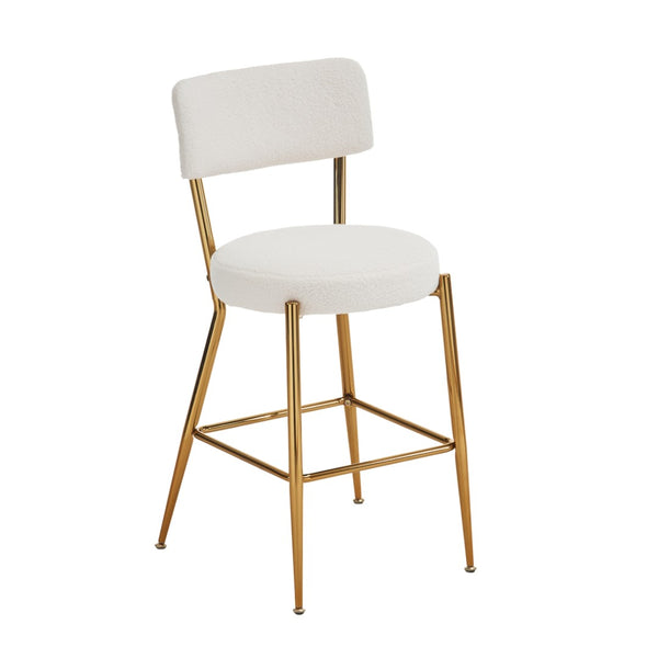 English Elm Set Of 4 Stylish Beige Teddy Fabric Bar Stools - Modern Metal Base For Kitchen & Dining Comfort W1901P178306-GIGA