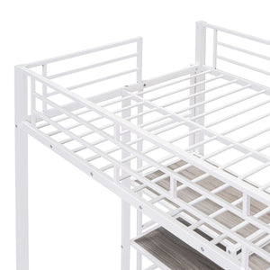English Elm Twin Loft Bed with Integrated Desk, Shelves and Whiteboard – Sturdy Metal Frame, Space-Saving Design White SF000018AAK