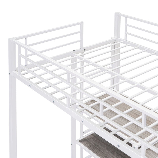 English Elm Twin Loft Bed with Integrated Desk, Shelves and Whiteboard – Sturdy Metal Frame, Space-Saving Design White SF000018AAK