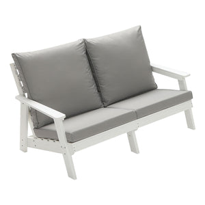 English Elm HIPS Loveseat with Cushions - Durable Weatherproof Outdoor Wood-Grain Sofa for Patio, Porch Comfort White W1209114906