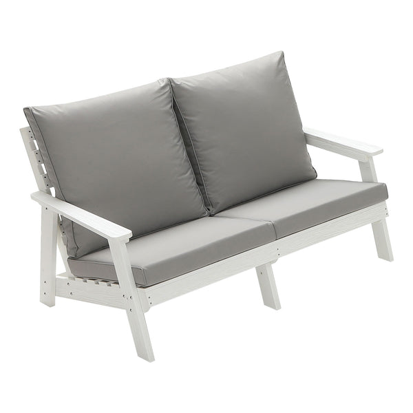 English Elm HIPS Loveseat with Cushions - Durable Weatherproof Outdoor Wood-Grain Sofa for Patio, Porch Comfort White W1209114906