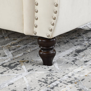 English Elm 58.8" Chesterfield Sofa Velvet 2-Seater Tufted Couch with Rolled Arms, Nailhead Trim, Plush Comfort Beige W834S00115