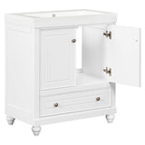 English Elm 30" Bathroom Vanity With Sink, Combo, Cabinet With Doors and Drawer, Solid Frame and Mdf Board, White