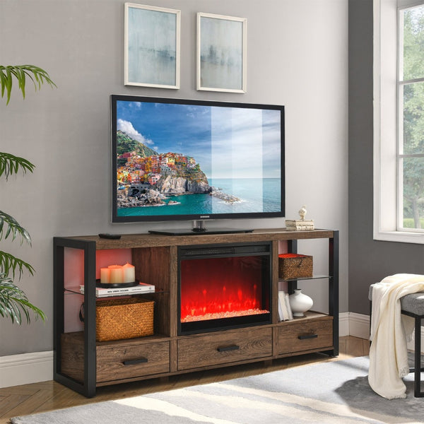 English Elm 23 Inch Slim Electric Fireplace Insert with Crystal Ember Bed Led Flame and Sidelights W1769110507