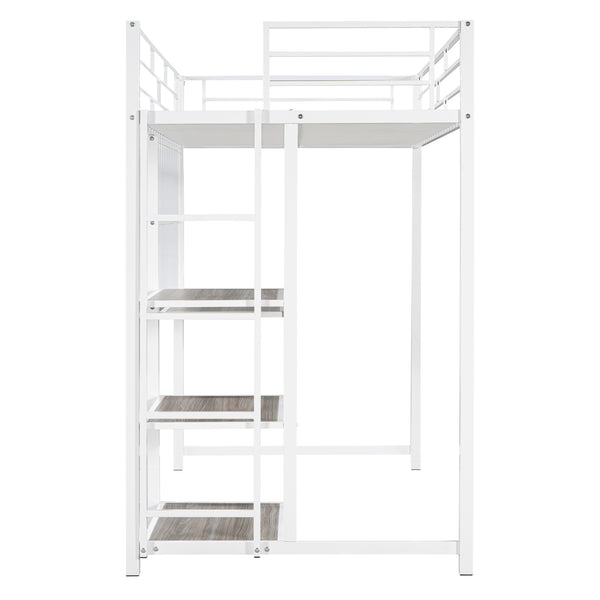 English Elm Twin Loft Bed with Integrated Desk, Shelves and Whiteboard – Sturdy Metal Frame, Space-Saving Design White SF000018AAK