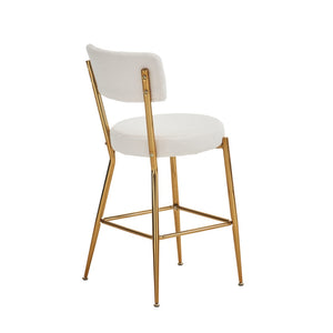 English Elm Set Of 4 Stylish Beige Teddy Fabric Bar Stools - Modern Metal Base For Kitchen & Dining Comfort W1901P178306-GIGA