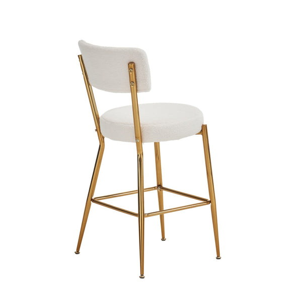 English Elm Set Of 4 Stylish Beige Teddy Fabric Bar Stools - Modern Metal Base For Kitchen & Dining Comfort W1901P178306-GIGA