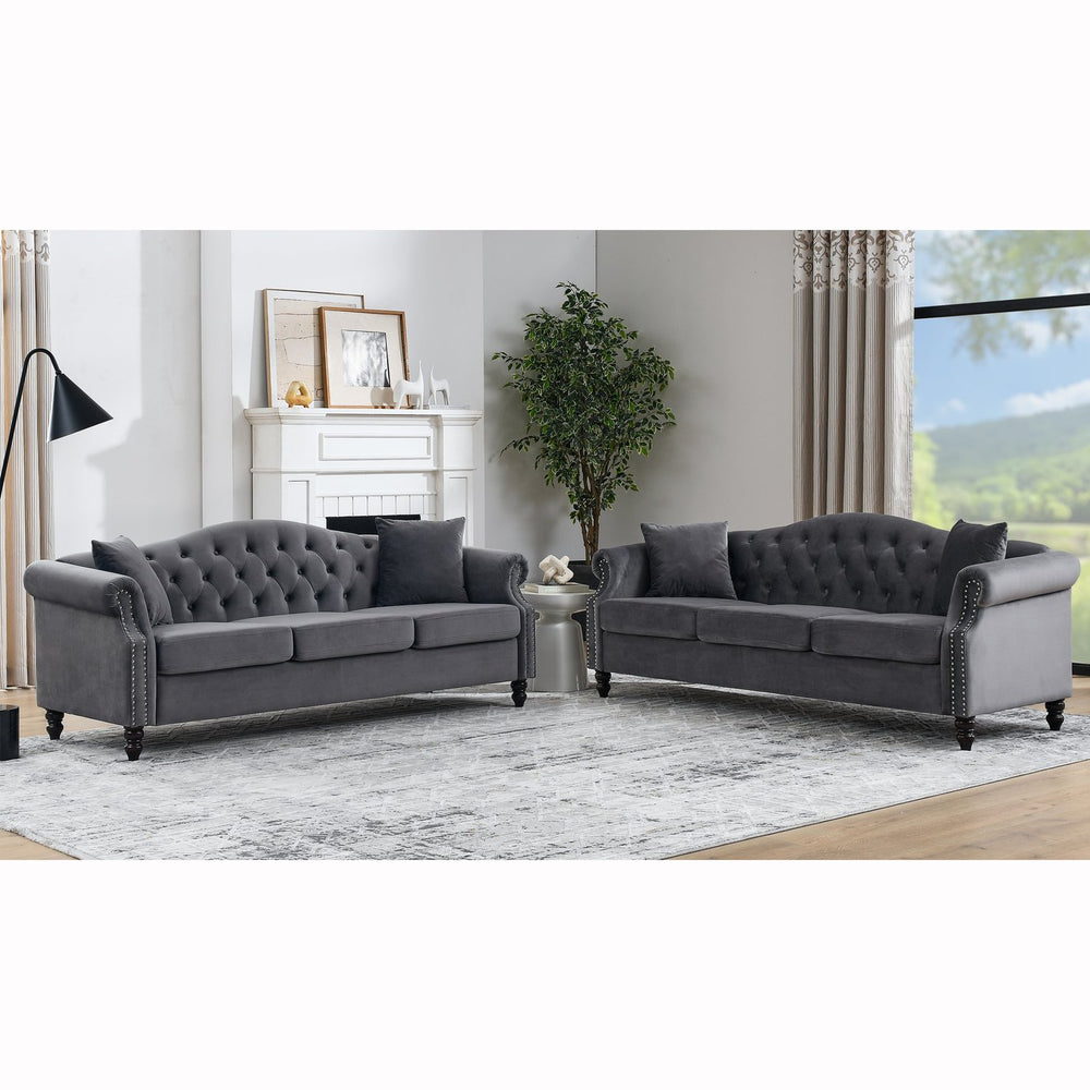 English Elm 3-Seater Modular Sofa Set In Soft Grey Velvet - Stylish Comfort For Modern Living Spaces & Guests W834S00214