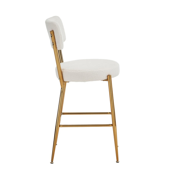 English Elm Set Of 4 Stylish Beige Teddy Fabric Bar Stools - Modern Metal Base For Kitchen & Dining Comfort W1901P178306-GIGA