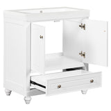 English Elm 30" Bathroom Vanity With Sink, Combo, Cabinet With Doors and Drawer, Solid Frame and Mdf Board, White