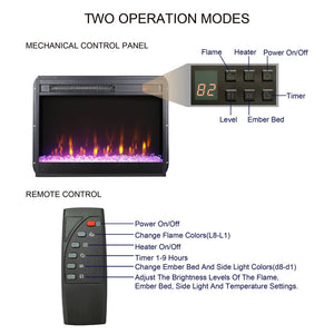 English Elm 23 Inch Slim Electric Fireplace Insert with Crystal Ember Bed Led Flame and Sidelights W1769110507