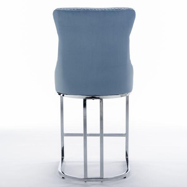 English Elm 26" High-Back Bar Stools Set of 2 with Deep Button Tufting, Plush Sponge & Spring Seats, Chrome Base Light Blue W1143112573