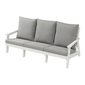 English Elm HIPS 3 Seater Sofa with Cushions — Weatherproof HIPS Outdoor Patio Couch for Porch, Poolside, Terrace White W1209114907
