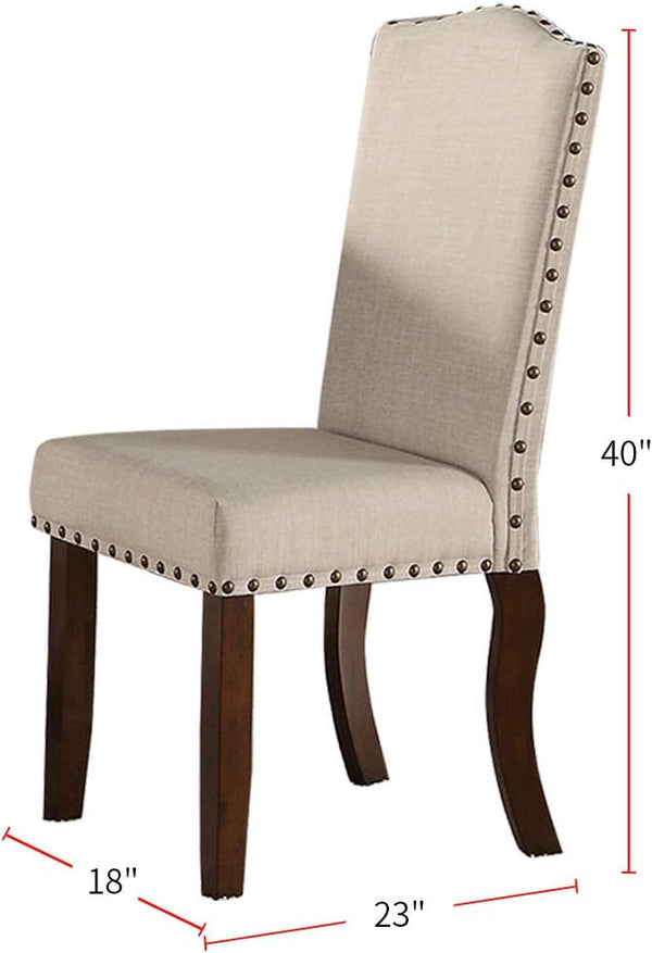 English Elm Classic Cream Upholstered Dining Chairs Set of 2 — Nailhead Trim, Solid Rubberwood Legs, Cushioned Comfort for Entertaining HSESF00F1546