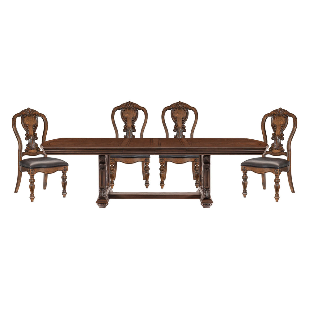 English Elm Lavish Formal Dining Room 5-Piece Set With Extension Leaf & 4 Comfortable Side Chairs In Dark Oak B011S00442
