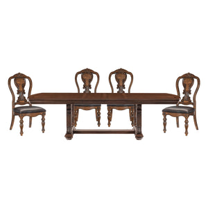 English Elm Lavish Formal Dining Room 5-Piece Set With Extension Leaf & 4 Comfortable Side Chairs In Dark Oak B011S00442