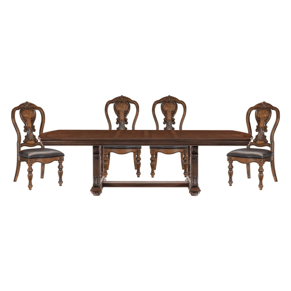 English Elm Lavish Formal Dining Room 5-Piece Set With Extension Leaf & 4 Comfortable Side Chairs In Dark Oak B011S00442