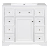 English Elm 36" Bathroom Vanity With Sink Combo, One Cabinet and Six Drawers, Solid Wood and Mdf Board, White