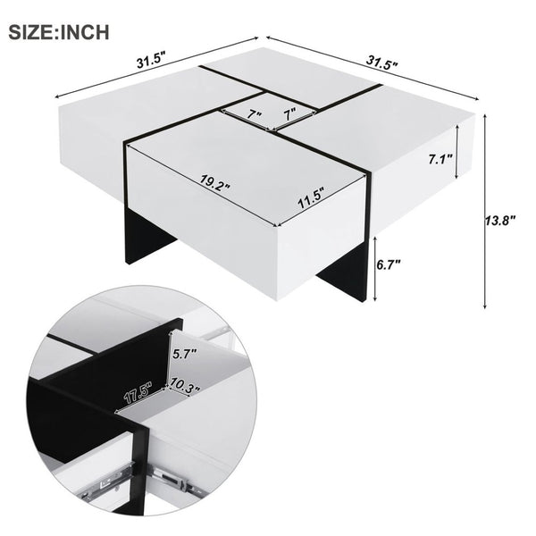 English Elm [new Picture] Square Coffee Table with Hidden Storage and Extendable Sliding Gloss Top WF305182AAK
