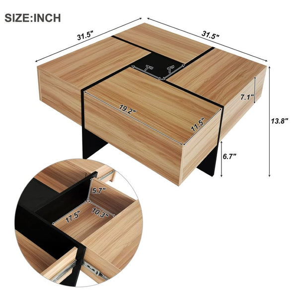 English Elm [new Picture] Square Coffee Table with Hidden Storage and Extendable Sliding Gloss Top WF305182AAD