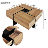 English Elm Unique Design Coffee Table With 4 Hidden Storage Compartments, Square Cocktail Table With Extendable Sliding Tabletop, Uv High-Gloss Design Center Table For Living Room, 31.5"X 31.5"