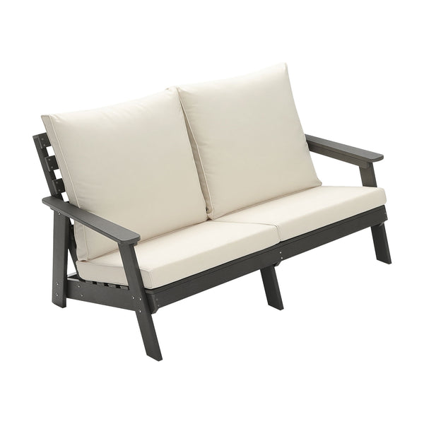 English Elm HIPS Loveseat with Cushions - Durable Weatherproof Outdoor Wood-Grain Sofa for Patio, Porch Comfort Grey W1209114909