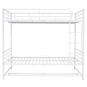 English Elm Full Full Over Metal Bunk Bed with Integrated Ladder, Guardrails and Under-Shelf Storage, Sturdy Steel Frame White SF000006AAK