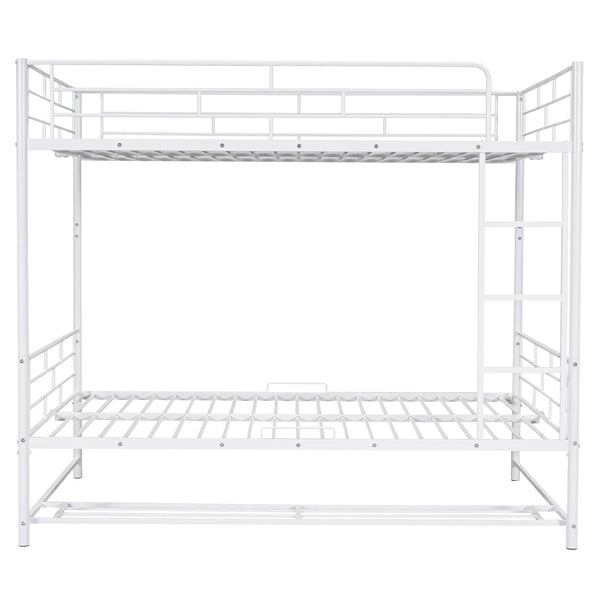 English Elm Full Full Over Metal Bunk Bed with Integrated Ladder, Guardrails and Under-Shelf Storage, Sturdy Steel Frame White SF000006AAK