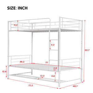 English Elm Twin Over Twin Metal Bunk Bed with Integrated Ladder, Guardrails & Under-Shelf Storage for Kids White MF305475AAK