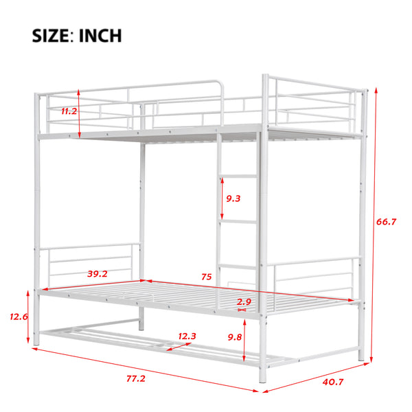 English Elm Twin Over Twin Metal Bunk Bed with Integrated Ladder, Guardrails & Under-Shelf Storage for Kids White MF305475AAK