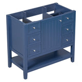 English Elm 36" Bathroom Vanity Without Sink, Cabinet Base Only, One Cabinet and Three Drawers, Blue